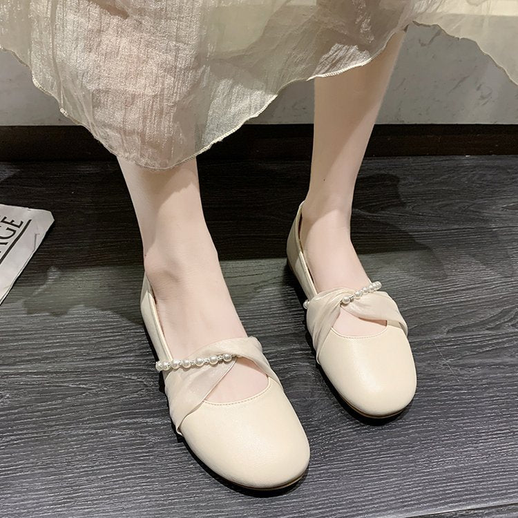 Damen elegante Ballerinas mit Perlenschmuck R&B