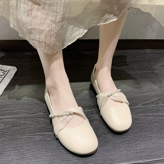 Damen elegante Ballerinas mit Perlenschmuck R&B