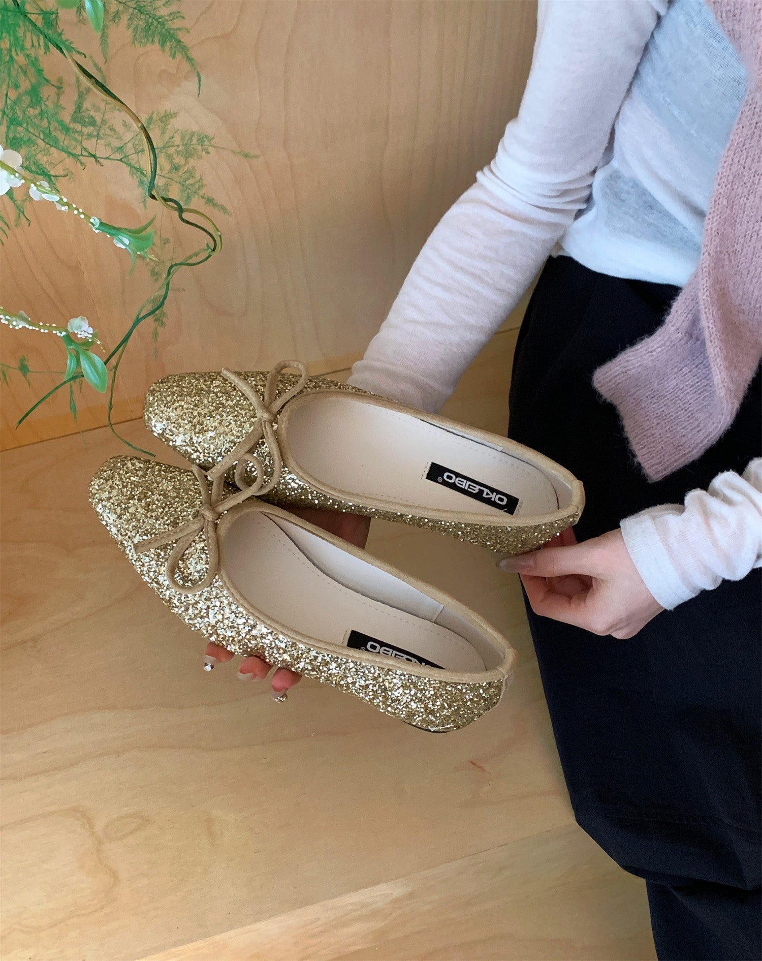 Damen Glitzernde Ballerinas mit eleganter Schleife und komfortabler Innensohle R&B