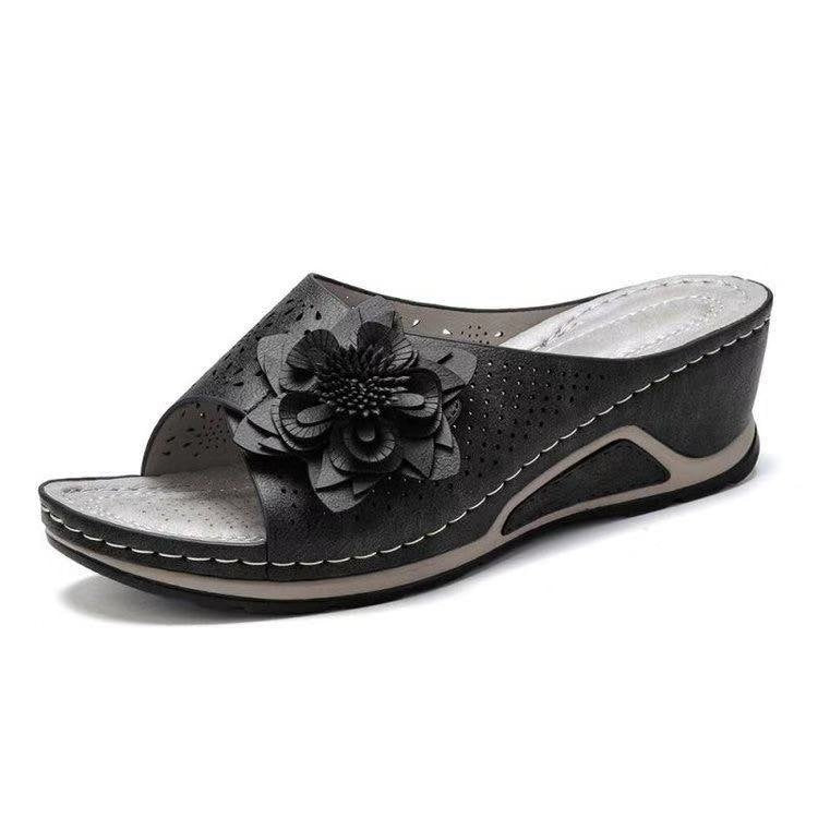 Damen elegante Zehentrenner-Sandalen mit floralem Design und ergonomischem Fußbett R&B