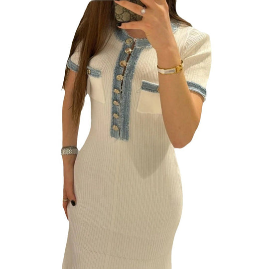 Damen Elegantes, figurbetontes Maxikleid mit modernen Knopfdetails und seitlichem Schlitz R&B