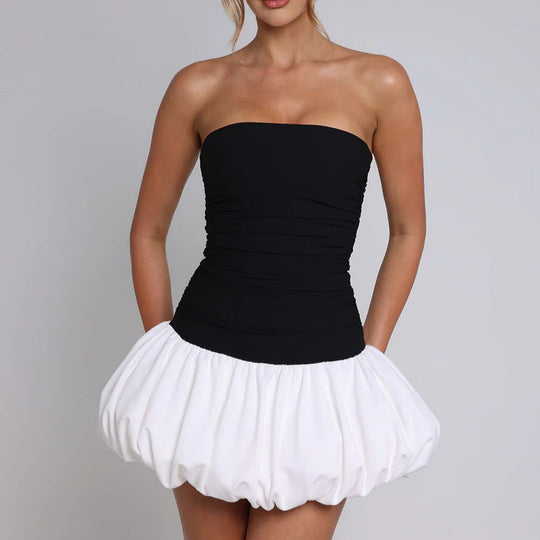Damen Minikleid mit Rüschen und trägerlosem Design R&B