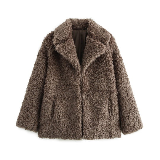 Damen kuschelige Fleecejacke mit elegantem Revers R&B