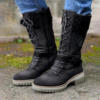 Damen nan gefütterte Schnürstiefel mit gestricktem Schaftbund, dekorativem Schnallenriemen und profilierter Gummisohle R&B