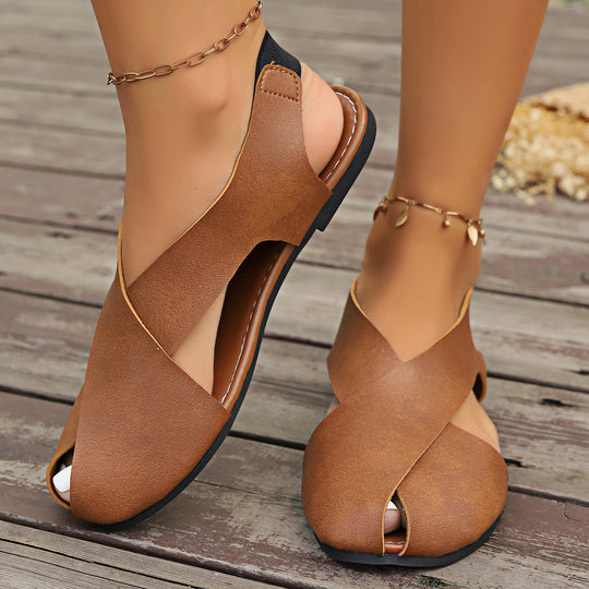Damen offene Riemchen-Pantoletten mit elegantem Kreuzband-Design R&B
