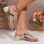 Damen Glitzernde Sandalen mit blockiertem Absatz R&B