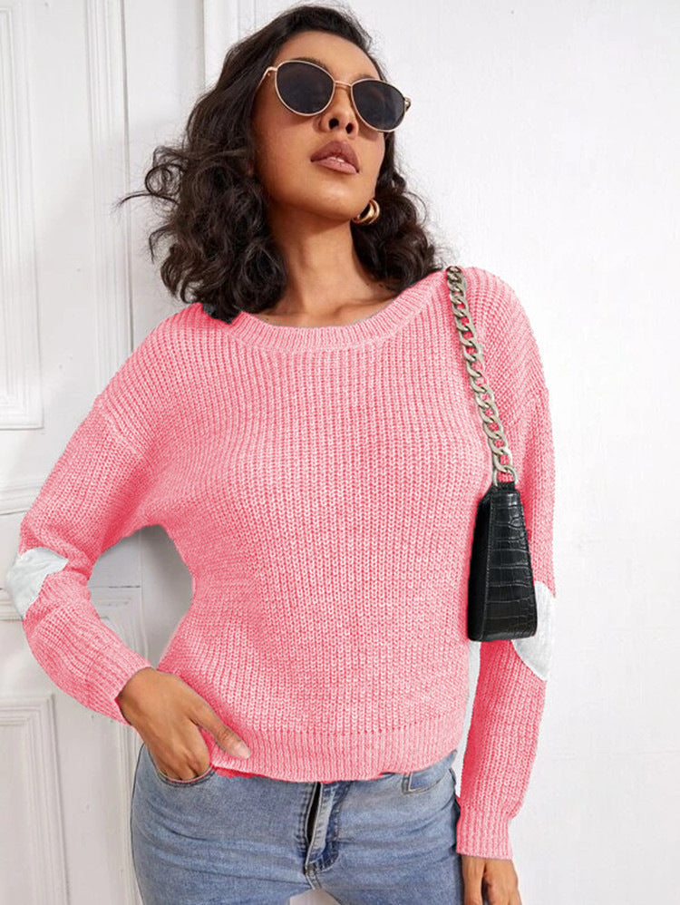 Damen Modischer Strickpullover mit kontrastierenden Ärmelakzenten R&B