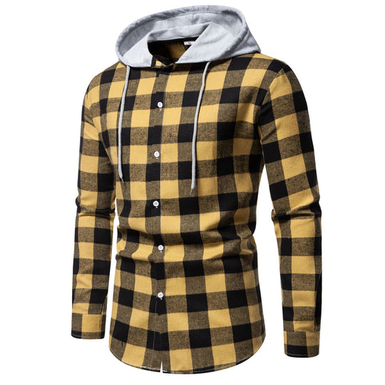 Herren Karo-Hemdjacke mit Kapuze und modernem Schnitt R&B