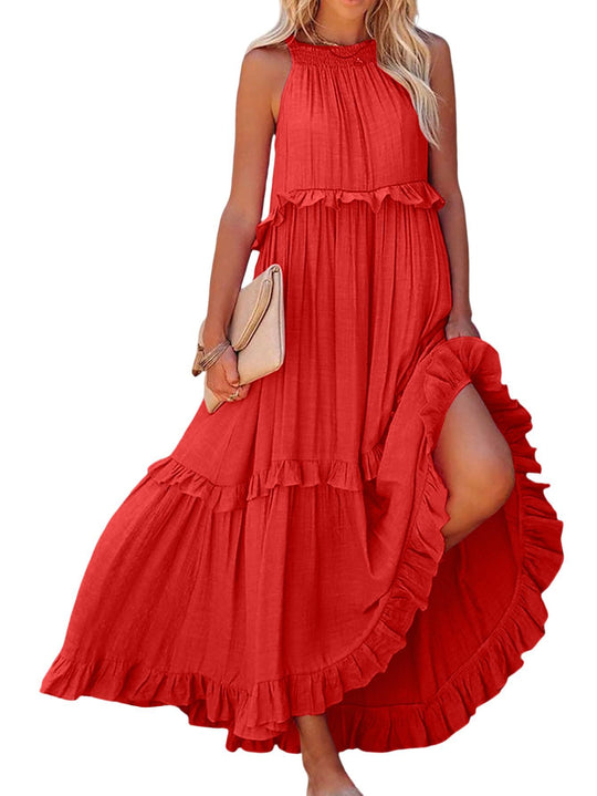 Damen Maxikleid mit einem eleganten Volant-Design und lockerem Schnitt R&B
