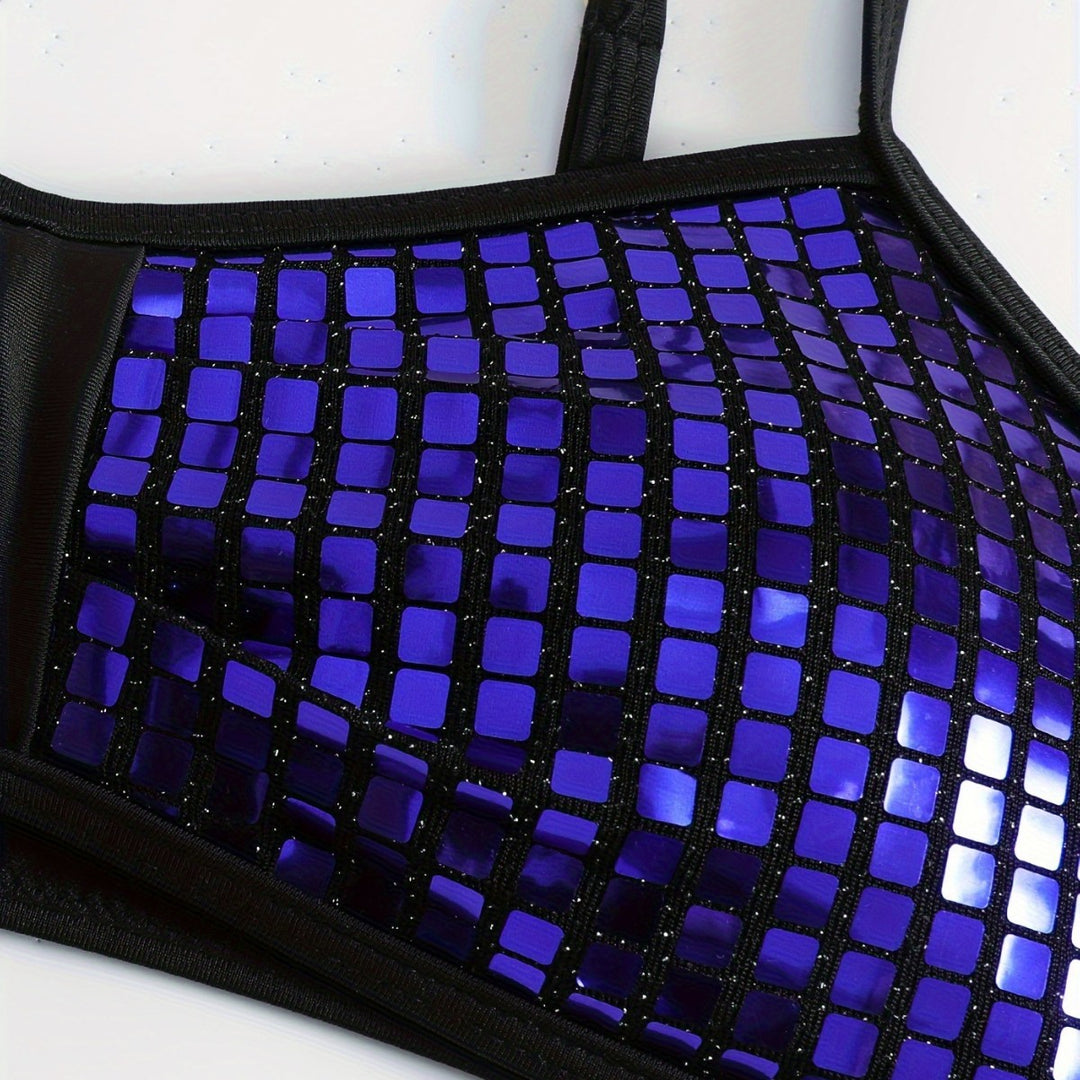 Damen Crop-Bikini-Top mit glitzerndem Netzdesign R&B