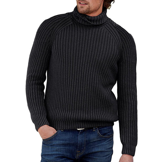 Herren Grobstrick Pullover mit hohem Kragen R&B