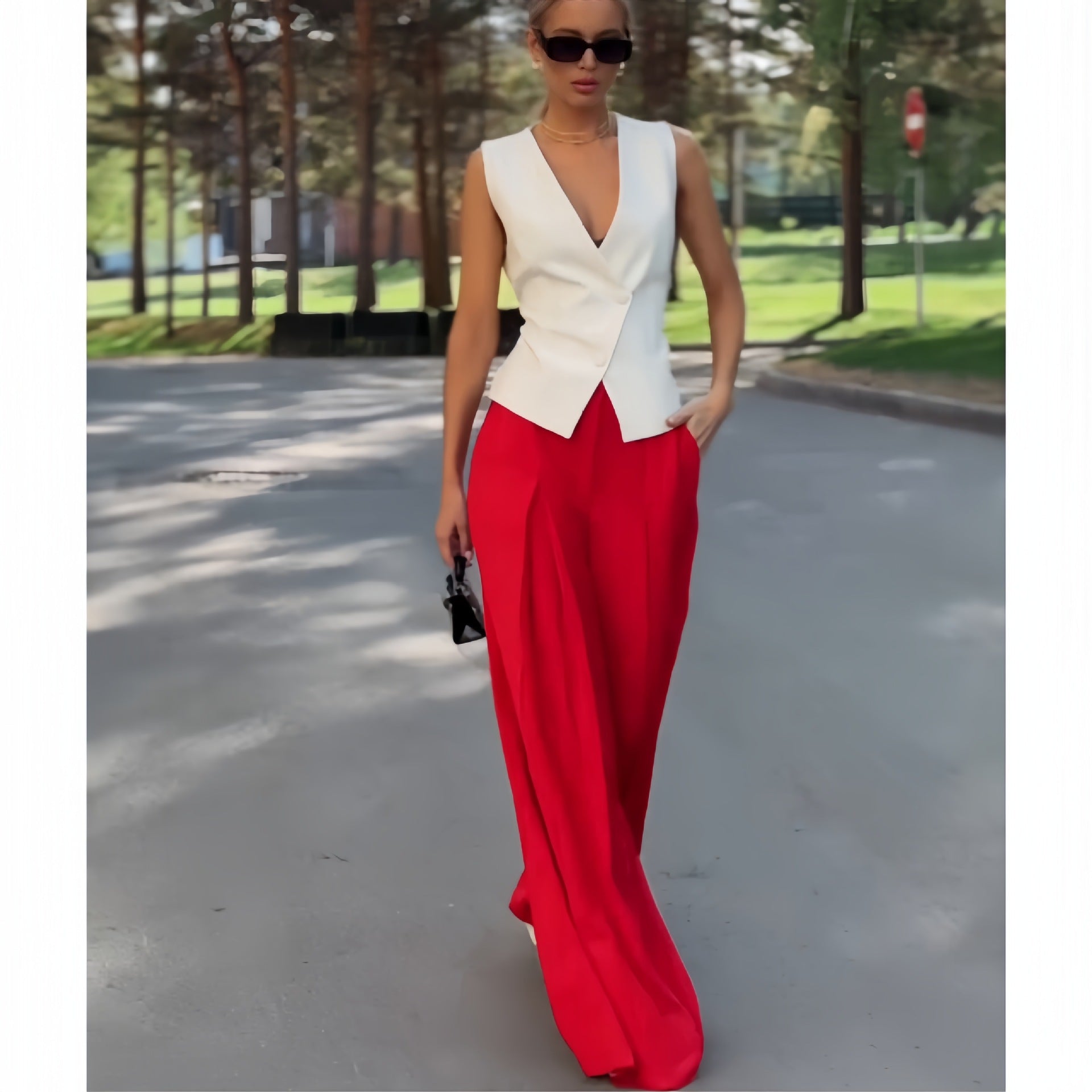 Damen elegantes Blazer-Set mit weiten Hosen R&B