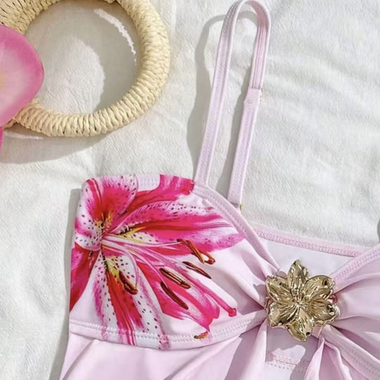 Damen Bikini-Set mit floralem Wickeldetail und eleganter Blütenapplikation R&B