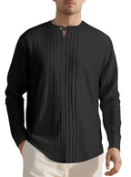 Herren Langarmshirt mit modischem Henley-Ausschnitt und Faltenstruktur R&B