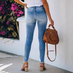 Damen Skinny Jeans mit modischen Rissen und hoher Taille R&B