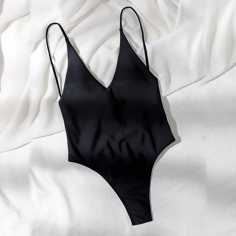 Damen Stylischer Einteiler Badeanzug mit tiefem V-Ausschnitt R&B