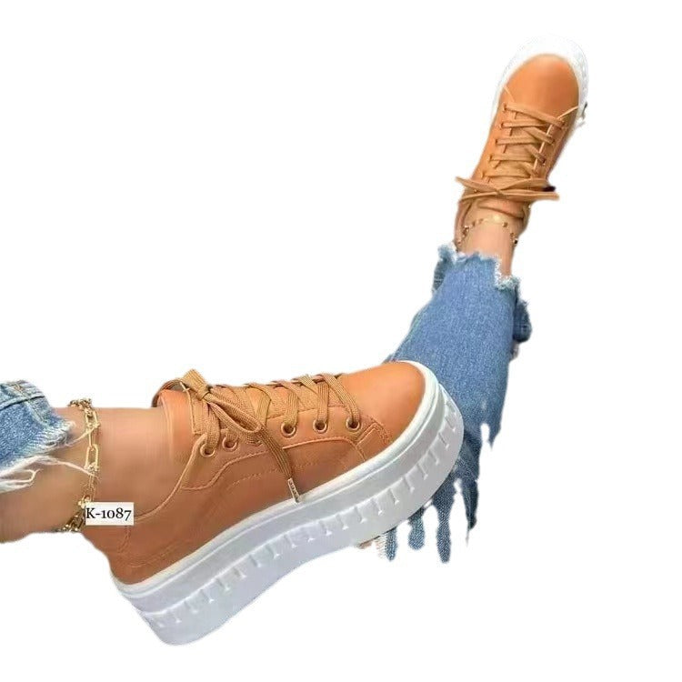 Damen modische Plateau-Sneaker mit glänzender Oberfläche und atmungsaktivem Innenfutter R&B