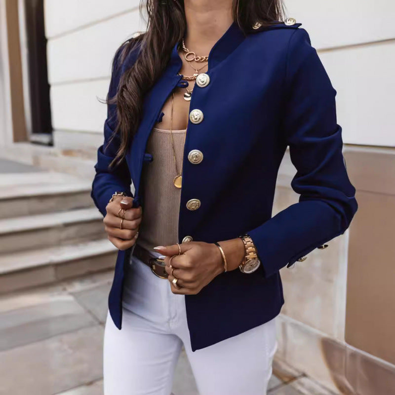 Damen modischer Blazer mit goldenen Knöpfen und schmalem Schnitt R&B