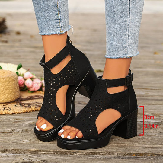 Damen Sandaletten mit Schnittdetails und Blockabsatz R&B