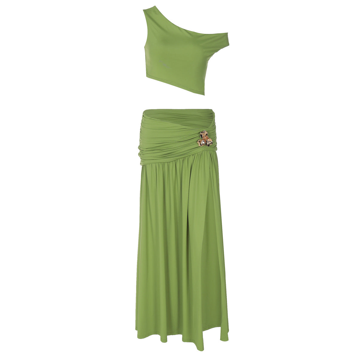 Damen Elegantes Off-Shoulder Maxikleid mit seitlichem Schlitz und raffiniertem Bund R&B