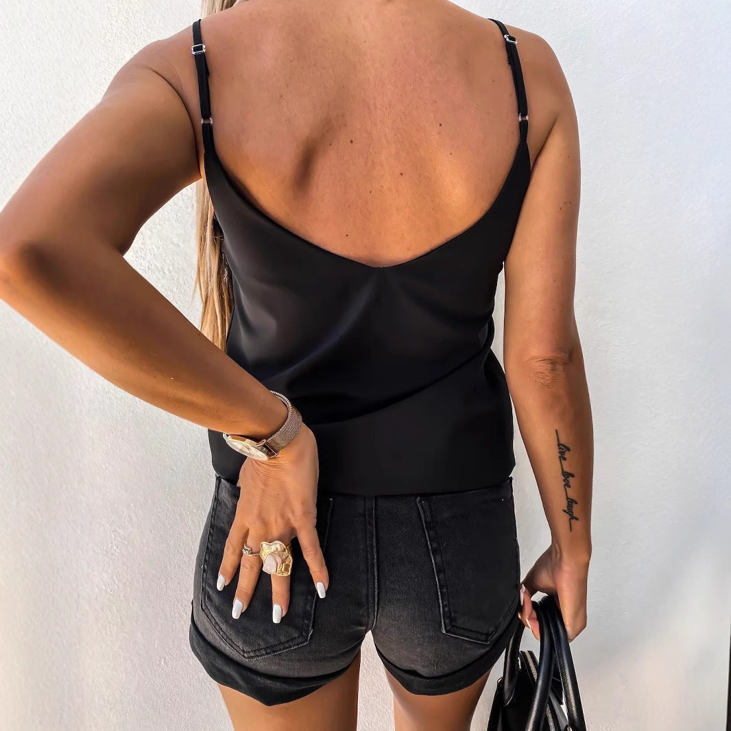Damen Satin-Top mit Spitzenverzierung