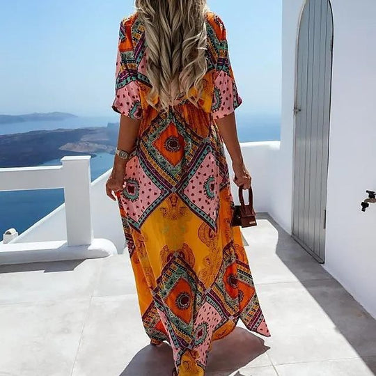 Damen Maxikleid mit buntem Muster R&B