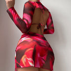 Damen modisches Crop-Top mit langem Ärmel und asymmetrischem Rock R&B