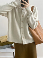 Damen Chunky Strickjacke mit Knopfverschluss und breiten Ärmelabschlüssen