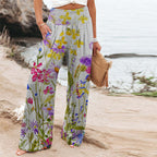 Damen weite Floral-Hose mit elastischem Bund und seitlichen Taschen R&B