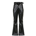 Damen Modische Kunstleder Flared Hose mit verstellbarem Bund R&B