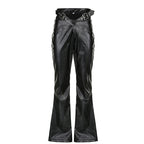 Damen Modische Kunstleder Flared Hose mit verstellbarem Bund R&B