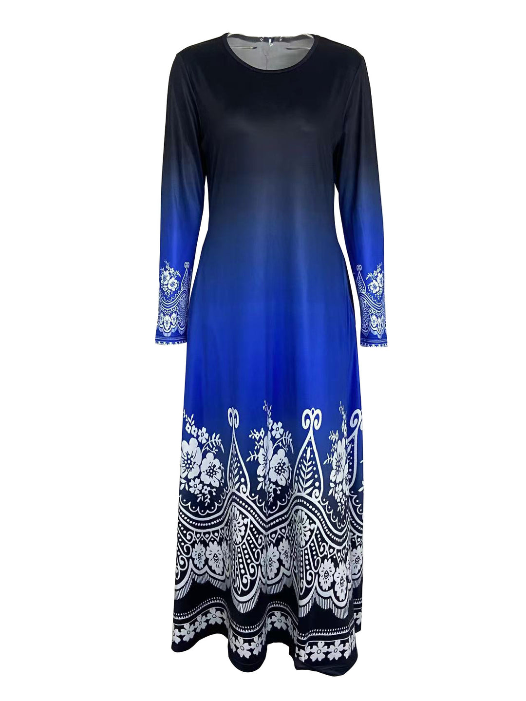 Damen Maxi-Kleid mit farbenfrohem Ombre-Design und floralen Verzierungen R&B