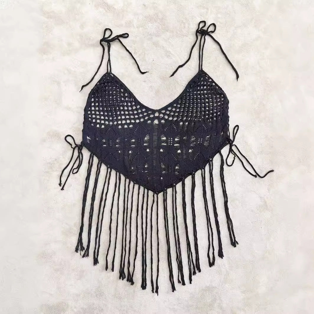 Damen Häkel-Bikinioberteil mit fransigen Details R&B