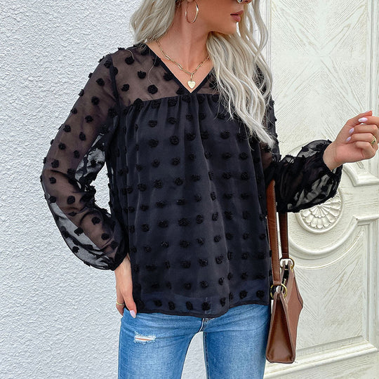 Damen Bluse mit transparentem Strukturdesign und Rüschendetails R&B