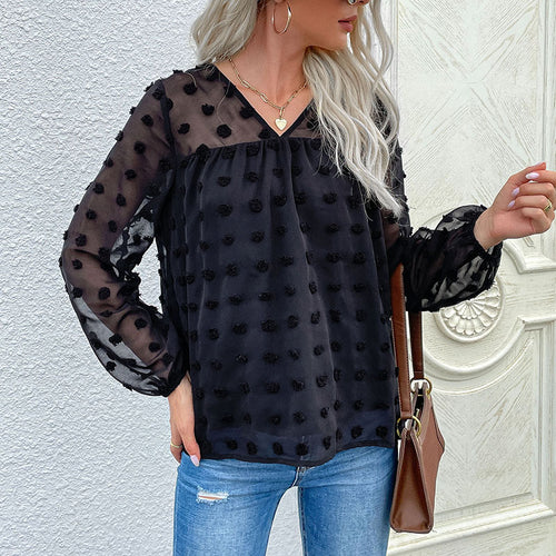 Damen Bluse mit transparentem Strukturdesign und Rüschendetails R&B
