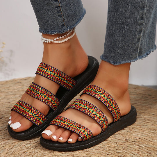 Damen Gemütliche Sommer-Sandalen mit bunten geflochtenen Riemen R&B
