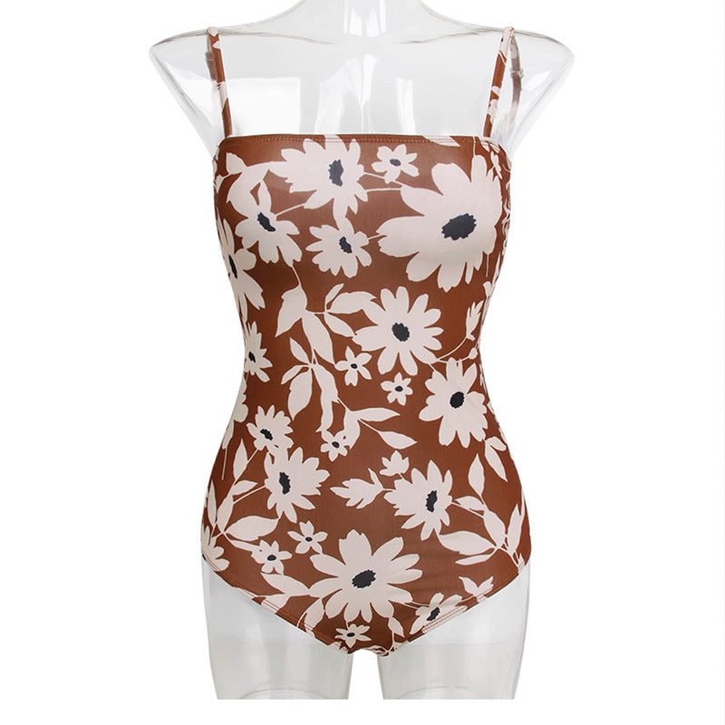 Damen Einteiler Badeanzug mit floralem Design und verstellbaren Trägern R&B