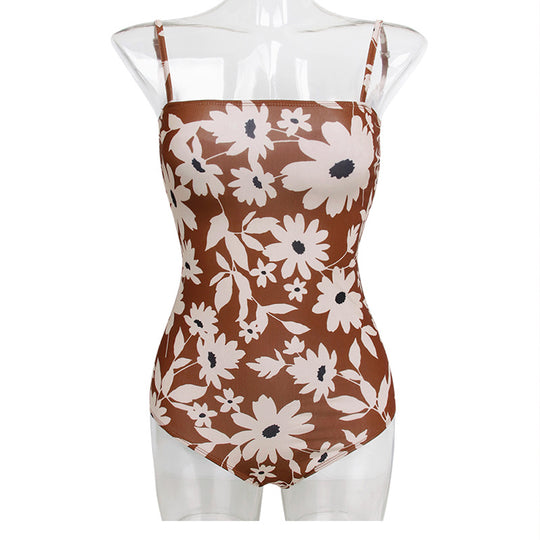 Damen Einteiler Badeanzug mit floralem Design und verstellbaren Trägern R&B