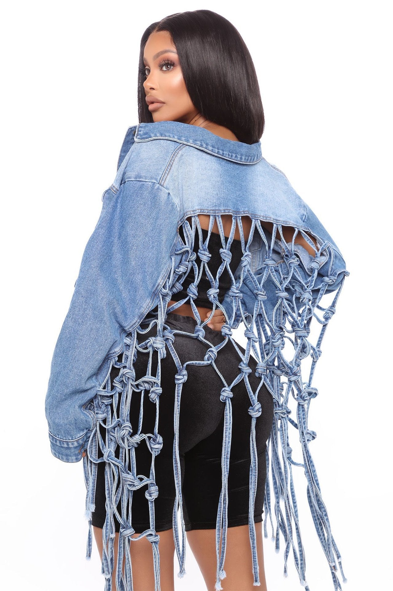 Damen Denimjacke mit einzigartigem Knoten-Detail und lässigem Schnitt R&B