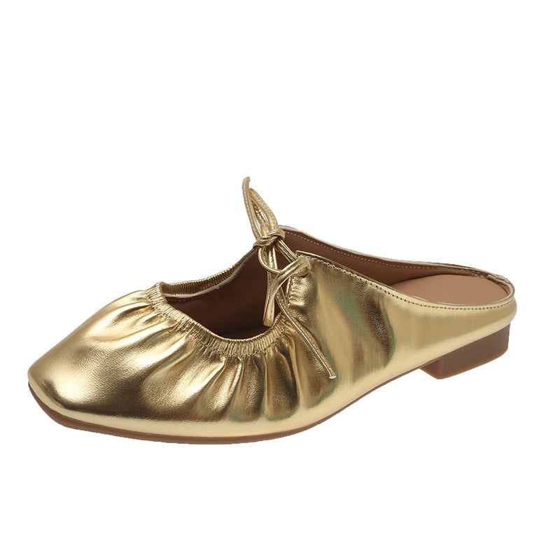 Damen modische Flats mit gerafftem Design und dekorativem Riemchen R&B