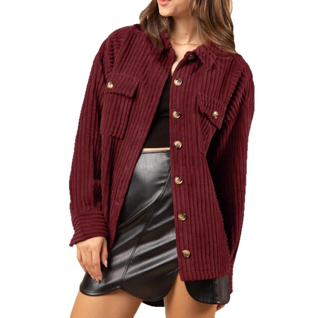 Damen weiche und strukturierte Cordjacke mit Taschen R&B