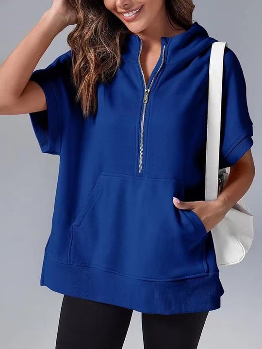 Damen Lichtgewicht Kapuzenpullover mit halbem Reißverschluss und Taschen R&B
