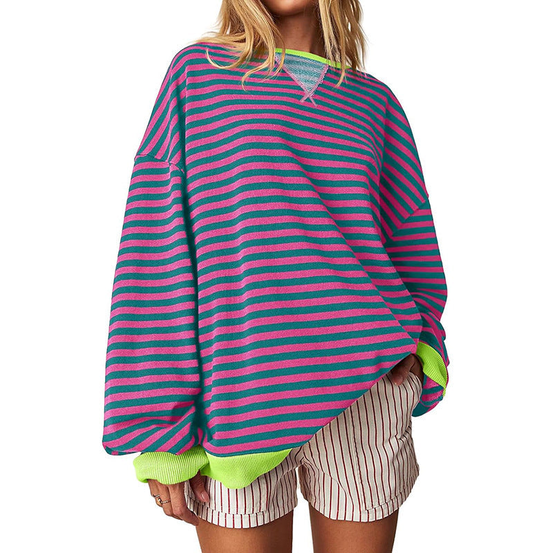 Damen Bequeme Streifenpulli mit Raglanärmeln und elastischen Bündchen R&B