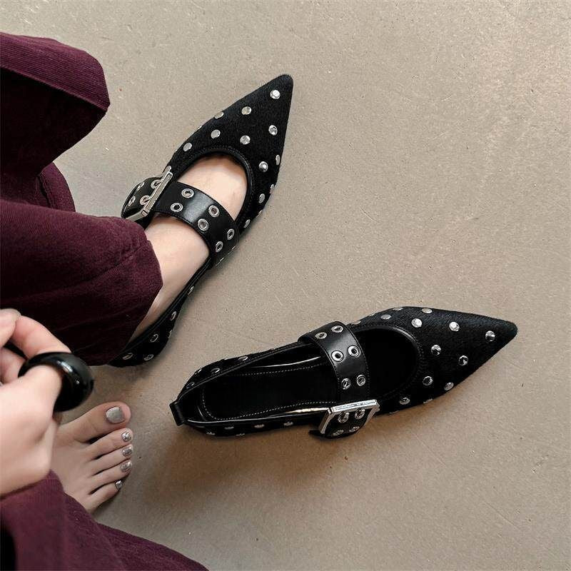 Damen elegante spitze Riemchenballerinas mit Nieten R&B