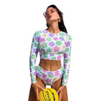 Damen Sportlicher Langarm-Bikini-Top mit hohem Bund