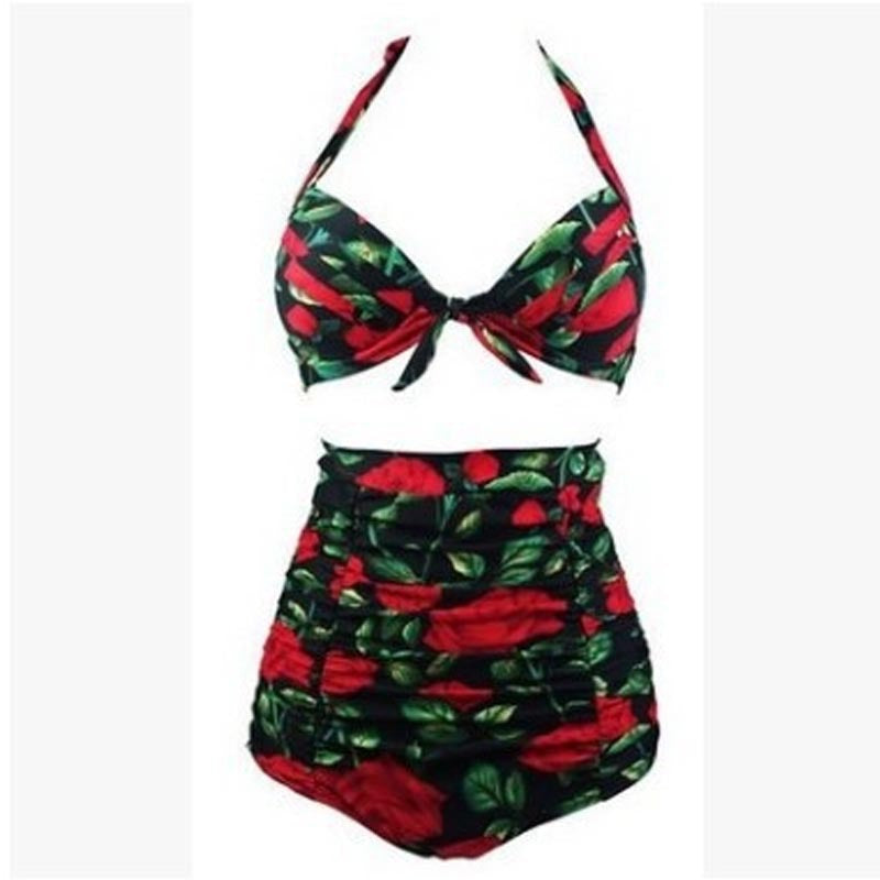 Damen Hoch tailliertes Bikini-Set mit floralem Design und Raffungen R&B
