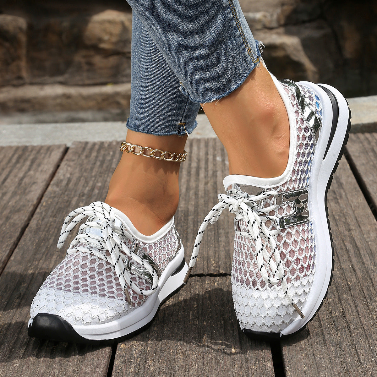 Damen Atmungsaktive Sneaker mit flexibler Netzstruktur und rutschfester Profilsohle R&B
