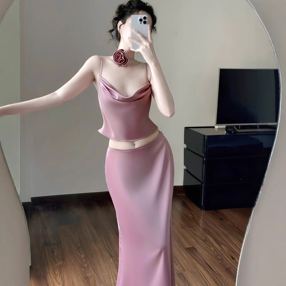 Damen elegantes zweites Etui-Kleid mit Rüschen und Trägern R&B