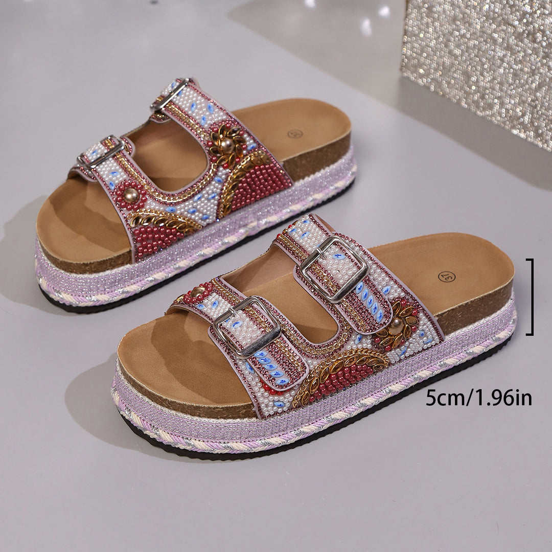 Damen Modische Riemensandalen mit kunstvollen Perlen-Details R&B