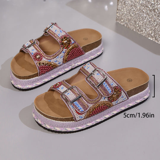 Damen Modische Riemensandalen mit kunstvollen Perlen-Details R&B